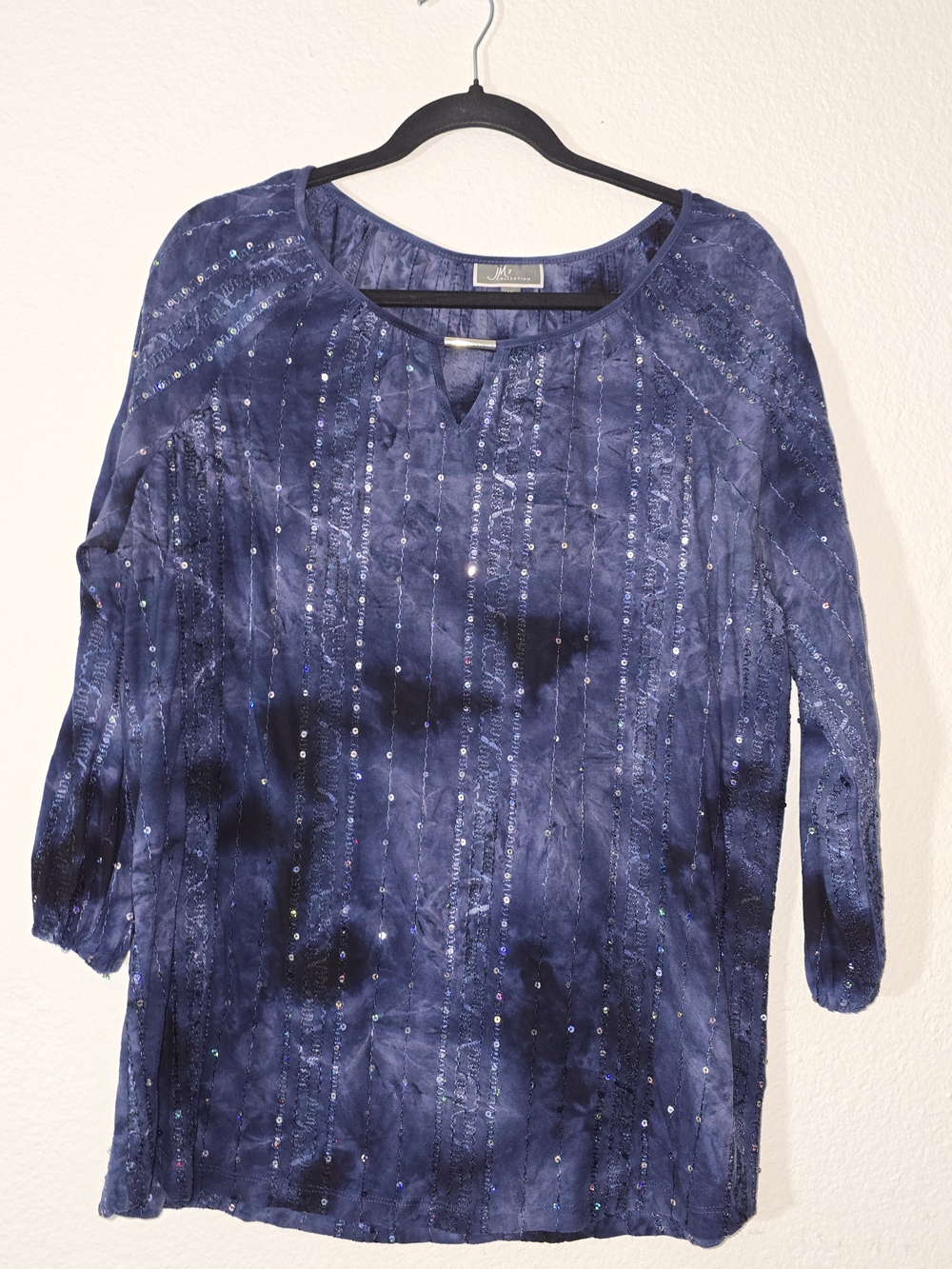 JM Collection Navy Sequin Vertical-Stripe Tunic